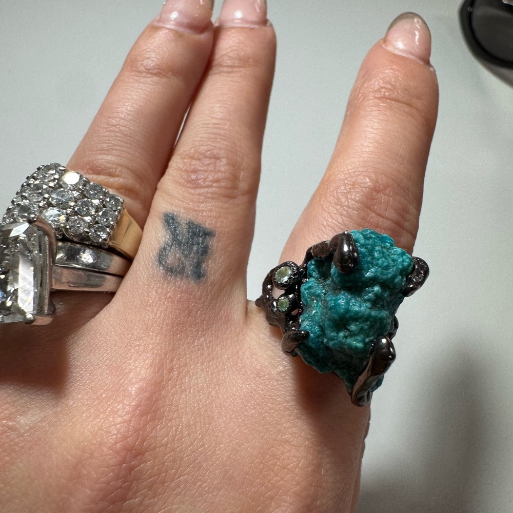 Turquoise black silver modern unique ring 925 - Picture 12 of 17